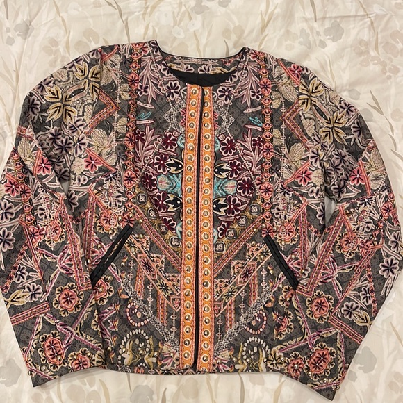 Beautiful Open Front Printed Studded Embroidered Jacket - Picture 6 of 11